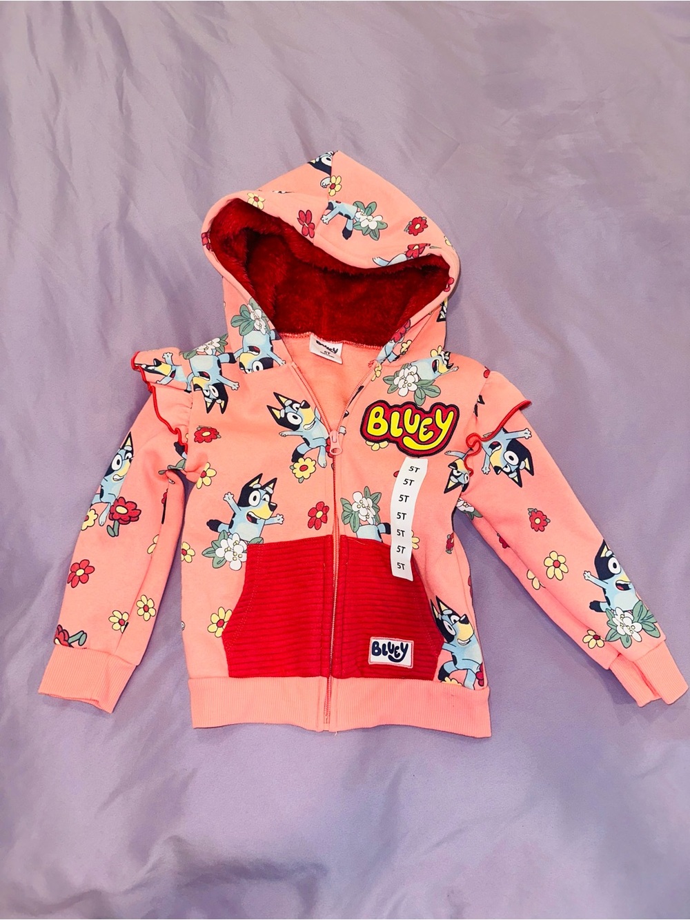 Bluey toddler girls' pink floral zip-up hoodie